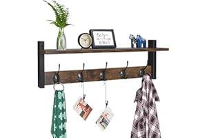 Homode Coat Rack with Shelf Wall Mount, 24 Inch Long Entryway Wall Shelf with Hooks, Wood Hanger with Storage Shelf for Bathroom, Hallway, Rustic Brown Black