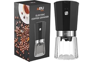 MIRU Macina Caffe' Elettrico Regolabile Senza Fili Con Macine in Ceramica, 5 Modalità Di Macinatura, Macina Spezie, Semi e Lino, Rivestimento Antiscivolo (Nero, Capacità Di 36 g)