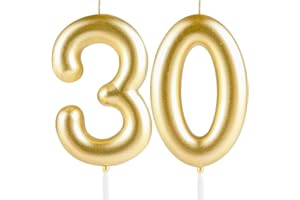 Hongplus Metallic Gold Number 30 Birthday Candle Cake Candles,Happy 30th Candles Cake Topper Decorations for Women Men Birthday Anniversary Wedding Party