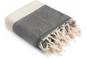 ‎HOLYDAYS HolyDays® Strandtuch XXL 100x180cm aus 100% Baumwolle Oeko-TEX® | Hamamtuch | Badetuch | Saunatuch | Peshtemal | Fouta | Picknickdecke | groß | saugstark | extra leicht | Damen | Herren (Schwarz)