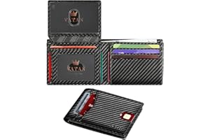 Vatan Wallet for Men, Mens Minimalist Wallet Credit Card Holder, Slim Leather RFID 2 ID Window Large Capacity with Gift Box (Carbon Fiber Black)