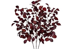 Briful 3PCS Artificial Fagus Leaf Stems Autumn Leaves Fake Fagus Sylvatica Foliage, Dark Red Fake Beech Leaf Branch with Long Stems for Floral Arrangements Autumn Decorations