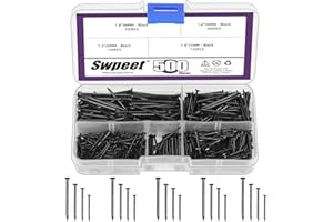 Swpeet Kit surtido de 500 clavos de 4 tamaños, clavos galvanizados negros, clavos pequeños, clavos de alfiler, clavos de acabado, clavos para colgar, clavos de pared para colgar cuadros
