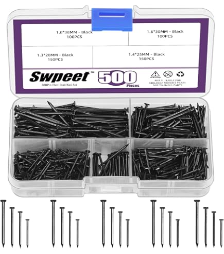 QUARKZMAN 3mm X 40mm Carbonio Acciaio Punta Punta Muro Cemento Chiodi X 50pz Mani- Realizzato Ferramenta Fissaggi Mini Chiodi Per Costruzione, Carpenteria Cemento Muri Nero - 2