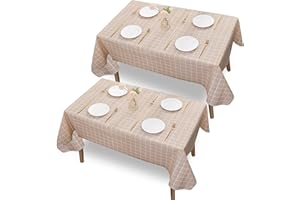 AKOFIC Checkered Tablecloth, 2 Pack 137*180cm Plaid Rectangular Wipeable Plastic Wipe Clean Table Cloth, Stain Resistant Waterproof Oil-proof Gingham Table Cover for Picnic, Outdoor, Dinner, Party (Brown)