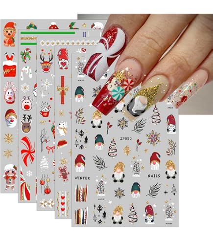 Rosa Weihnachten Nagelsticker Selbstklebend – Mit Aurora, Muschel, Weihnachtsbaum & Schneeflocken, 1 Blatt Für Nail Art