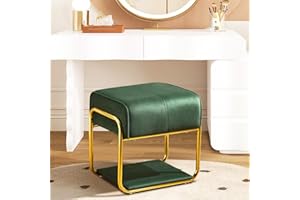 ‎HELLOVE Hellove Schminktisch Hocker mit Gold Metallbeinen, Sitzhocker Quadrat Modern Schminktisch Stuhl Samt, Schminkhocker Polsterhocker Vanity Stool für Ankleidezimmer, Make Up,Wohnzimmer, 135KG, Grün