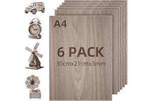 LOMPYEU Sperrholzplatten 3mm,Walnuss Brett 6 Stück 30x21cm Lasercut Holz,A4 Linde Sperrholz,Holzplatte für Laser Gravur, CNC Schneiden, Malerei, DIY Modell