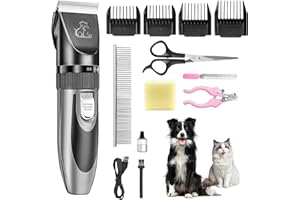 Anluomafuy Hundeschermaschine, Leise Schermaschine Hund Katze, IPX7 Wasserdichtes Schermaschine Hund Katze, 2 Stunden Akkulaufzeit, mit Haustierpflegeset, für Dickes, Langes und Lockiges Tierhaare