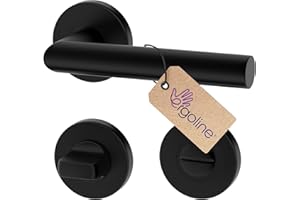 ERGO line LUCA Schwarz Türbeschlag Türgriff für Badtüren WC, L-FORM, Rund-Rosette, Drückergarnitur, Türbeschlag, Türklinke, Türdrücker