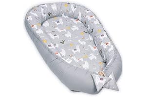 PaLulli Kuschelnest 2-seitig Babynest Babynestchen Baby Nest Nestchen Reisebett Wickelauflage Kuschelbett, Kokon Kokon für Babybett - Babys und Säuglinge, 100% Baumwolle Oeko TEX (Lama)