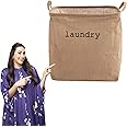 HOKIPO® Laundry Basket 54-Litre Natural Moisture-Resistant Jute Laundry Hamper with Handle