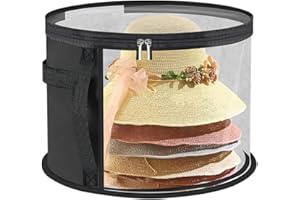 XcnPer Hat Box, Hat Boxes with Lids, Large Round Hats Storage, Foldable Black Hats Boxes with Carry Handles for Travel, Closet Organization and Dustproof Protection