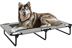 PawHut Letto per Cani Rialzato Pieghevole con Tessuto a Rete, Brandina per Cani Grandi da Interno ed Esterno, 107x61x20 cm, Grigio Chiaro