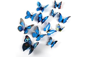 72 Pcs Papillon Autocollant Mural, Papillons Décoratifs, 3D avec Autocollant Mural Papillon Magnétique, Autocollant Papillon Détachable pour la de Fête de en Classe à Domicile(Bleu)