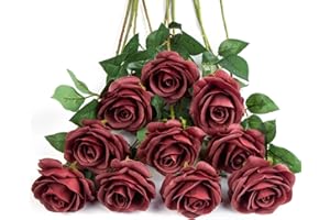 DuHouse 10 Rosas de Seda Artificiales Ramo de Rosas para arreglos de Boda, Fiesta, decoración del hogar (ladrillo Oscuro)