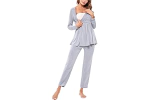 Litherday Pigiama Premaman Ospedale Pigiama Set Premaman in Cotone Pigiama Allattamento Ospedale Pigiama Parto Ospedale con Cintura Regolabile Incinte Parto S-XXL