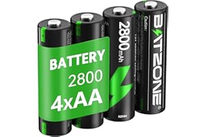 BATZONE 4 x AA Rechargeable Batteries, Ni-MH 2800mAh High Capacity AA Battery, 1200 Tech Ni-MH Batteries, Low Self-discharge 1.2V AA, with Battery Protection Box