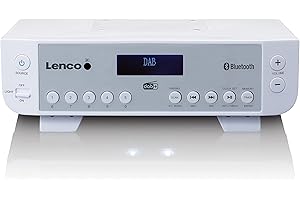 Lenco KCR-200 - Radio Cuisine - Radio sous Comptoir - Radio Dab+ - Bluetooth - 5 Radio - Fonction Horloge et Minuterie - Blanc, KCR-200WH