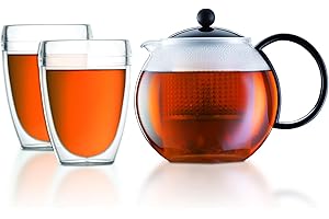 BODUM - K1844-01-10 - Assam Set - Théière à Piston - Filtre en Plastique - 1.0 L + 2 Gobelets Pavina Outdoor - 0.35 L