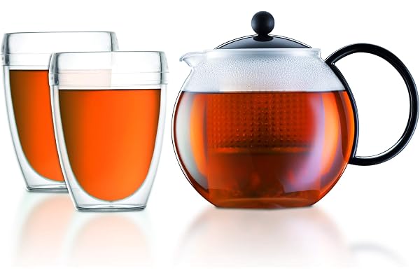 Bodum - K1844-01-10 - Assam Set - Théière à Piston - Filtre en Plastique - 1.0 L + 2 Gobelets Pavina Outdoor - 0.35 L
