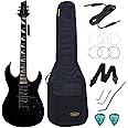 SQOE SEIB370 Super Strat RG series Electric Guitar Professional Solid Body Full Size, HSH Pickups, 24 Frets, with Padded Gig Bag,Extra String set, Strap, Cable, Picks, Tools (Glossy Black)