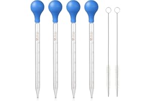 HYBER&CARA Glas Pipette Dropper 10ml Tropfpipette Flüssigkeiten Messpipette mit Gummi-pipettierball x 4 + Reinigungsbürste x2