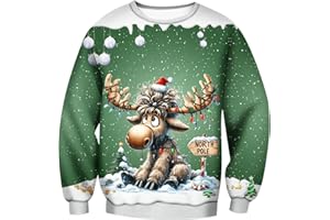 PINTUTU Cadeau Noël Pull Homme Mode Casual T-Shirt Manches Longues Homme Sport Coton Pull Moche de Noel Homme Lumineux Grande Taille Cadeau Noël Femme