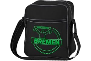 VIMAVERTRIEB® Retrotasche hoch Bremen - Meine Fankurve - Druck: grün - Tasche Umhängetasche Fußball Fanartikel Fanshop - schwarz/schwarz