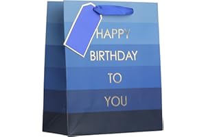 Partisan Products Happy Birthday Boy Blue Occassions Gift Bag With Gift Tag Made From Recycled Board Medium