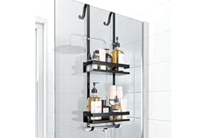 LAIMEW Duschablage ohne Bohren Badezimmer Organizer, Badregal Duschregal ohne Bohren, Duschablage zum Hängen für Glasduschtüren, Duschregal zum Hängen Shampoo Halterung für Dusche, rostfrei Badezimmer Regal