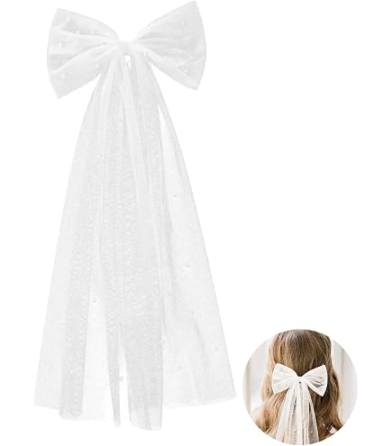 Velo Da Sposa Con Fiocco E Perle - Accessorio Capelli Per Addio Al Nubilato E Matrimonio L 1014697