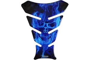 BIKE-LABEL Protège-réservoir 3D – 500067 – Ghost Blue Tête de mort/flammes bleues – Compatibilité universelle avec réservoirs Yamaha, Honda, Kawasaki, Ducati, Suzuki, KTM, BMW, Triumph et Aprilia
