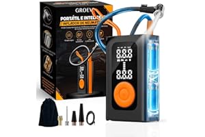 Groevi© Inflador Ruedas Coche 150 PSI – Compresor Aire Portátil Recargable con Batería 4000 mAh USB‑C, LCD Digital, LED Emergencia – Inflador eléctrico con Accesorios Coche y Moto, Viaje