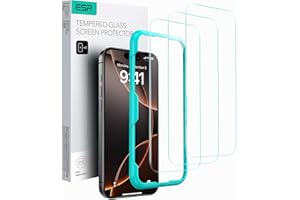 ESR Protector Pantalla para iPhone 16 Pro Max, 3 Unidades, Película Cristal Templado, Herramienta Instalación Fácil, Dureza 9H, Protección Grado Militar, Transparencia HD, Resistente a Arañazos