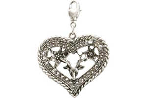 Alpenflüstern Trachten-Anhänger Strass-Herz Hirsch für Charivari oder Trachtenkette (antik-silber-farben) AAH110