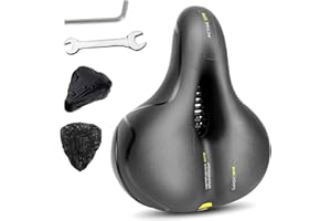 Hmfmdy Selle de vélo avec double ressort, ergonomique, avec housse étanche et clé pour VTT, vélo de route, vélo d'appartement, siège de vélo électrique