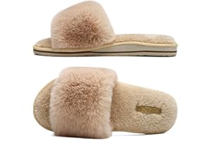 COFACE Pluszowe kapcie damskie, futrzane pantofle, Cozy Slides, damskie klapki na lato, zimę, buty kąpielowe, kapcie damskie
