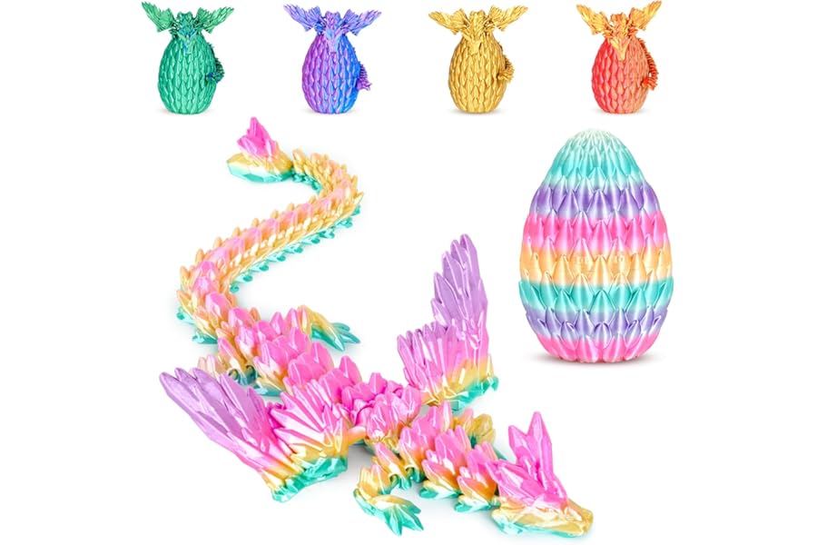 Winged Dragon Inside Surprise Egg Fun Collectible Toy Gift for Kids and Adults, 3D Printed Fantasy Dragon Ideal for Christmas Easter Birthdays and Holiday Decorations (Rainbow, Medium)