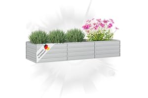 DELUKE® Hochbeet für Garten Oskar Silber | 240x80x45cm | Verzinkter Stahl | Wetterfest | Hochbeet Metall Gartenbeet Kräuterbeet Blumenbeet Beet hoch Frühbeet für Garten Gemüsebeet