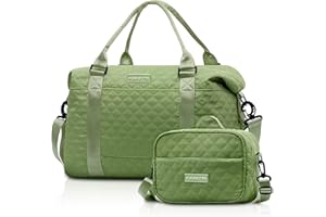 FIORETTO Travel Duffle Bag with Toiletry Bag & Wet Pocket Easyjet Cabin Bag 45x36x20 Carry On Bag Holdall Weekend Overnight Hospital Bag for Women Green