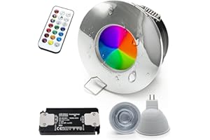 Planetitaly Foco empotrable IP65 LED cromoterapia cabina ducha sensorial baño turco sauna foco RGB 12 V alimentador incluido juegos de luz efectos de color regulable RGB + blanco