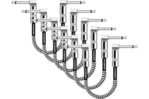 Urbanphonics Guitar Patch Cable | 6.35mm Jack Pro Grade Noiseless | 23 cms Pedalboard Cord Lead | Right Angle Male to Male | for Guitar, Bass and Effects Pedals | 6 Pack Black & White Braided Tweed