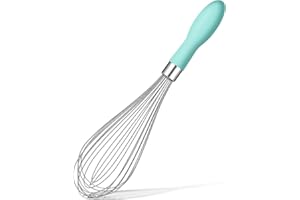 Rainspire 12-Inch Wire Whisk Stainless Steel, Balloon Whisks for Cooking, Wisk Wisking Tool With Soft Silicone Handle, Thick Durable Whisker for Blending, Beating, Whisking, Stirring, Mint Green