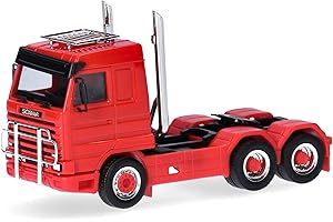 Herpa modello di camion Scania 143 Streamline Solozugmaschine 3-achs (6x4) mit Dachträger, Rammschutz und Highpiges, in scala 1:87, pezzo da collezione, modello tedesco, statuetta plastica