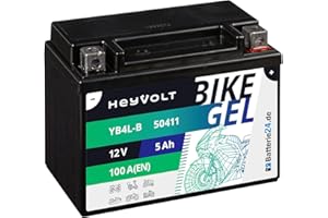 ‎BATTERIE24.DE Batterie24.de HeyVolt GEL Rollerbatterie 12V 5Ah YB4L-B CB4L-B YB4L-A 50411 12N4-3B ers. 4Ah Motorrad, lead calcium