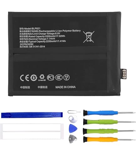Vvuilsty BLP821 reserveaccu voor 1 9 (Europese en Amerikaanse edities) LE2113, LE2111, oplaadbare 0-cyclusbatterij, compatibel met 1 9 LE2113, LE2111 met reparatieset