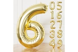 Adeyoo 40 Inch Large Number 6 Balloon - Champagne Gold Digital 6 Helium Balloon, Self Inflating Light Gold Foil Number Balloons 0-9 Set for Girls Boys 6th Birthday Anniversary Party Decorations