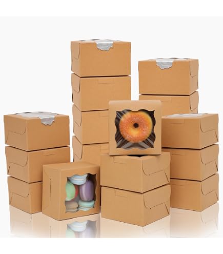 Kraft-Pappbox Mit Sichtfenster Für Cupcakes & Gebäck – 10,2 X 10,2 X 6,7 Cm, 50 Stück, Inkl. Dankeschön-Aufkleber