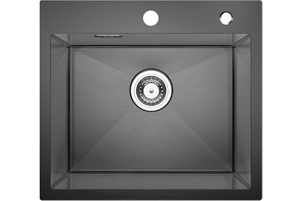 CECIPA Noir Évier Cuisine 1 Bac 50 * 45 * 18.5CM Evier avec Trop-plein et Ensemble de Vidage Evier 1 Bac pour Meuble Bas de 50cm Evier de Cuisine en Acier (Sans Distributeur de Savon)